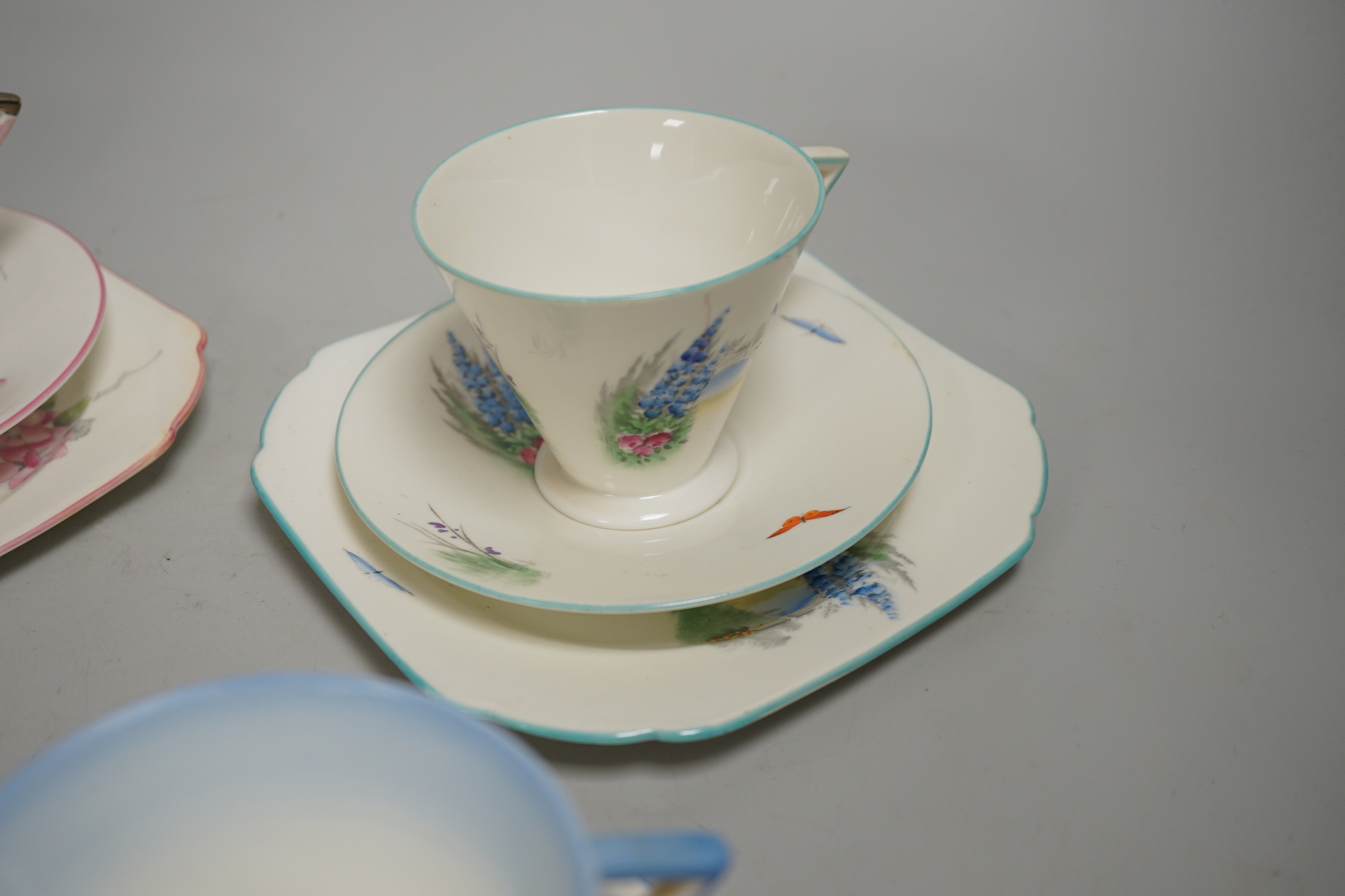 Two Shelley trios and two cups and saucers